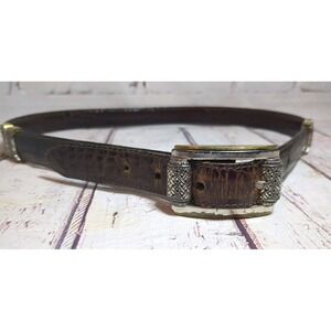 Vtg Brighton Women's Black/Brown Leather Croc‎ Embossed Reversible Belt Sz M 30